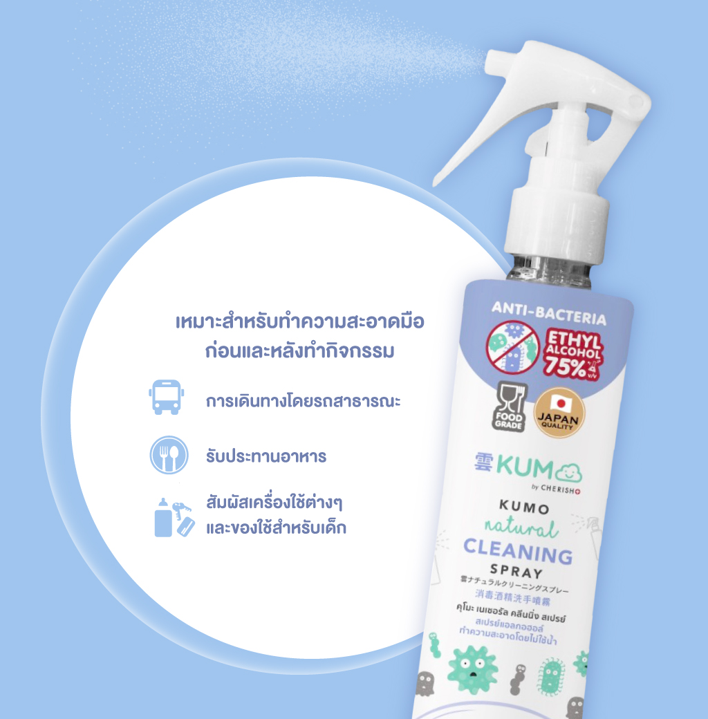 KUMO Natural Cleansing Alcohol Spray สเปรย์​แอลกอฮอล์ ทำความสะอาดมือโดยไม่ต้องล้างออก​​ ขนาด 180 ml