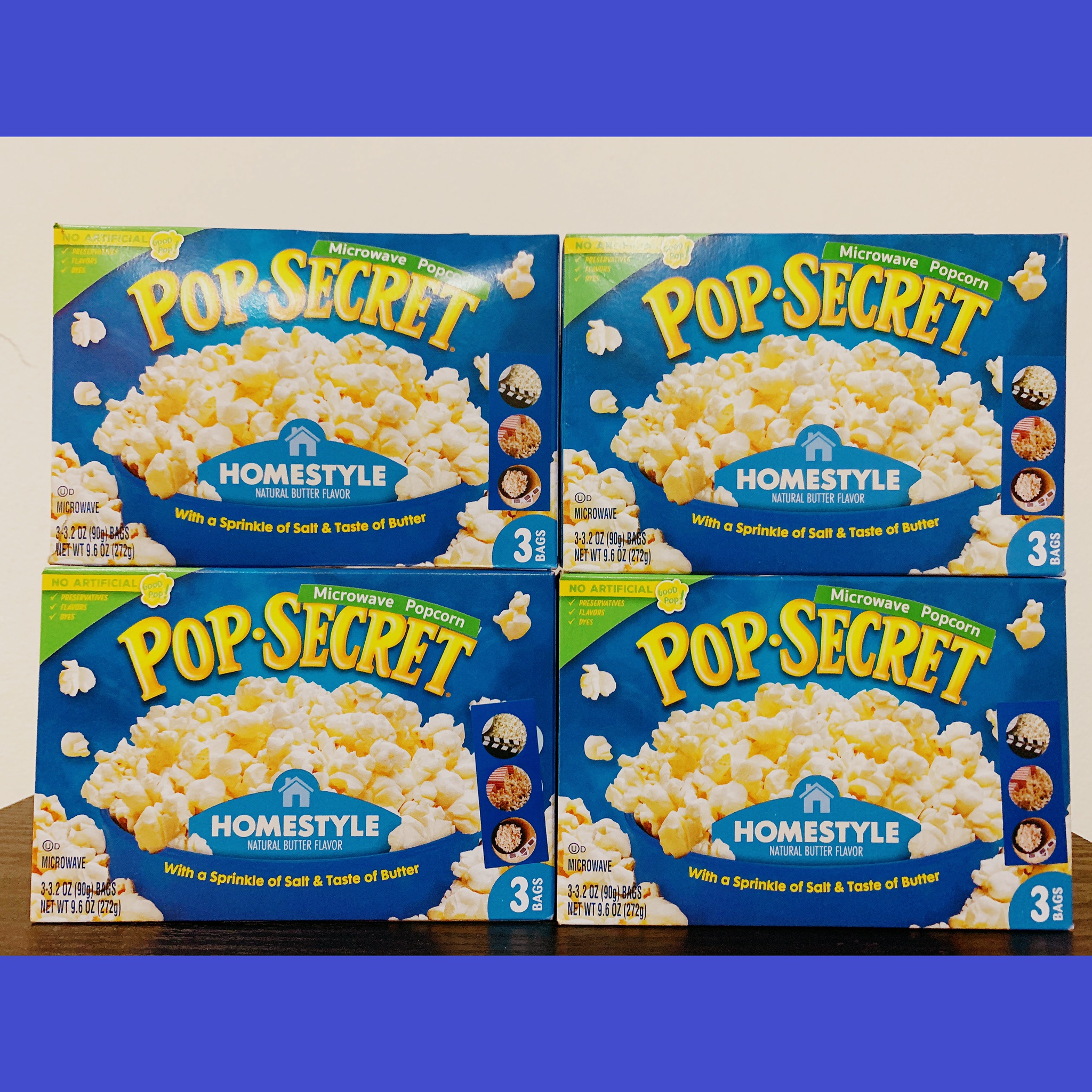 Pop-Secret Microwave Popcorn - Homestyle 272G (90G X 3). ป๊อปคอร์สำเร็จรูป รสเนยต้นตำรับ ตรา ป๊อบ ซีเคร็ต 90ก.X3ถุง.