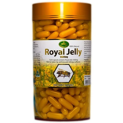 Royal Jell Nature ’s king royal jelly 1000mg อาหารเสริมนมผึ้ง 100. soft capsules. ( 2 กระปุก)