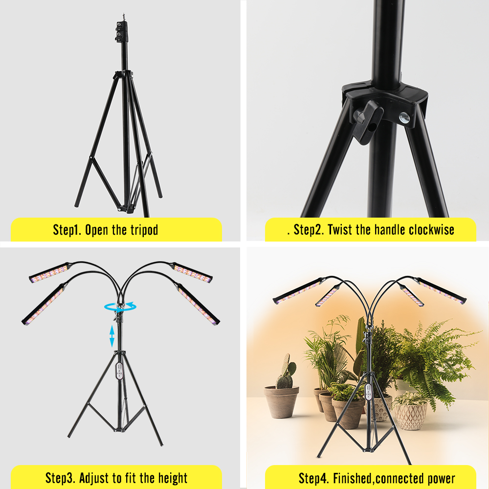 Newest LED Grow Light Full Spectrum Phytolamp 4 Head with Timer Plant ...
