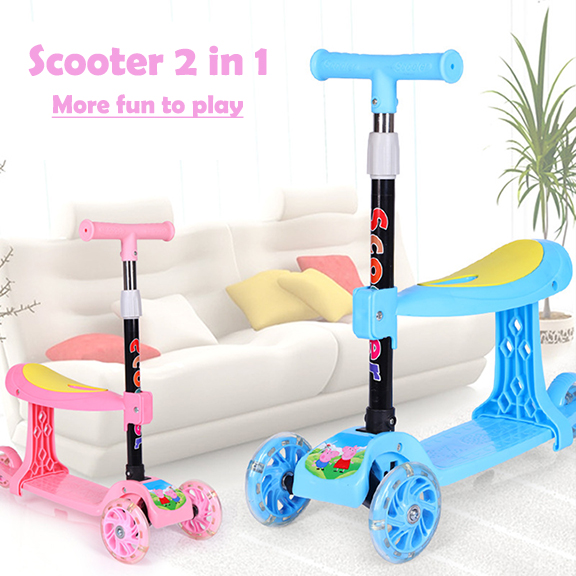 Kid Scooter สกู๊ตเตอร์ 3 ล้อ ล้อมีไฟ พับเก็บง่าย ช่วยบริหารกล้ามเนื้อขาและช่วยในการทรงตัวของเด็ก ปรับความสูงได้ 4 ระดับ มีเบาะนั่ง