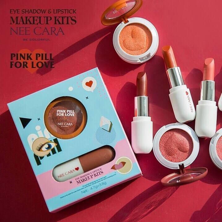 เซ็ทอายแชโดว์+ลิปสติก  Neecara Eyeshadow&Lipstick Makeup kits :Pink Pill For Love