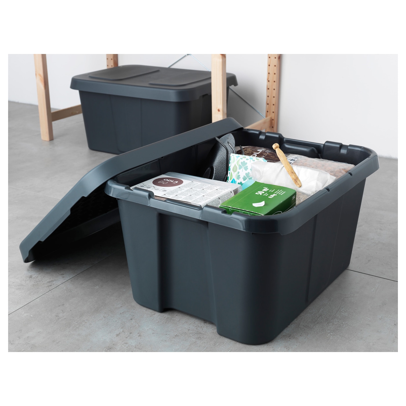[ส่งฟรี ] กล่องพร้อมฝาปิด ในบ้าน/กลางแจ้ง, เทาเข้ม 58x45x30 ซม. Box with lid, in/outdoor, dark grey58x45x30 cm For Stroage room Indoor Outdoor