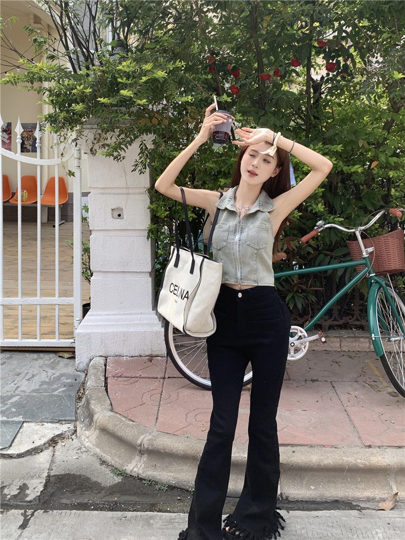 Sleeveless Denim Tank Top Women's Short Top