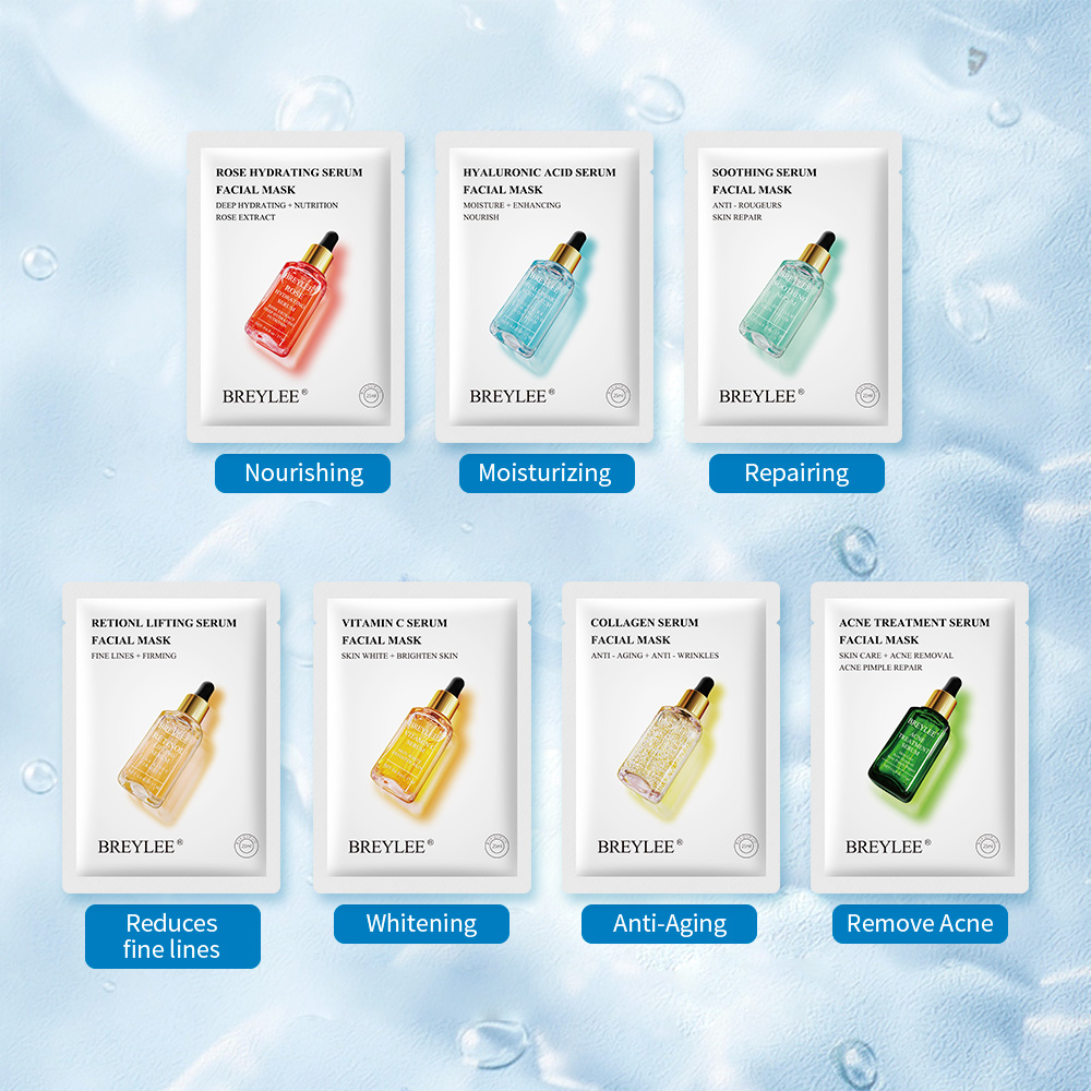 Breylee_Cosmetic แผ่นมาส์กหน้า ที่มาร์คหน้า บำรุงผิวหน้า 7 สูตร เพิ่มความชุ่มชื้น ปรับสภาพผิว ลดสิว ลดเลือนริ้วรอย ขาวกระจ่างใส 1 ชิ้น