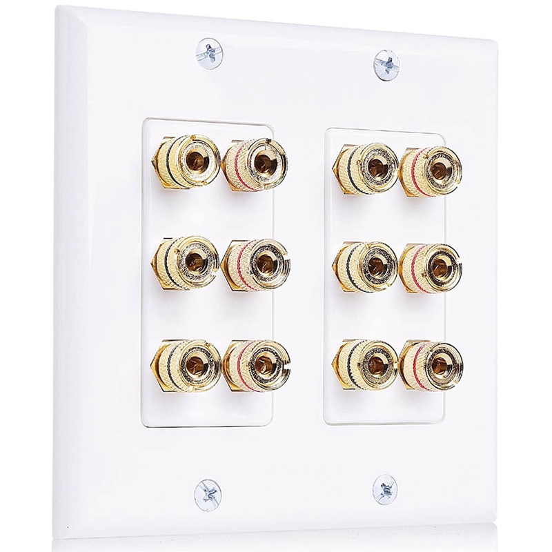 Double Gang Speaker Wall Plate (Banana Plug Wall Plate) with Binding Post for 6 Speakers