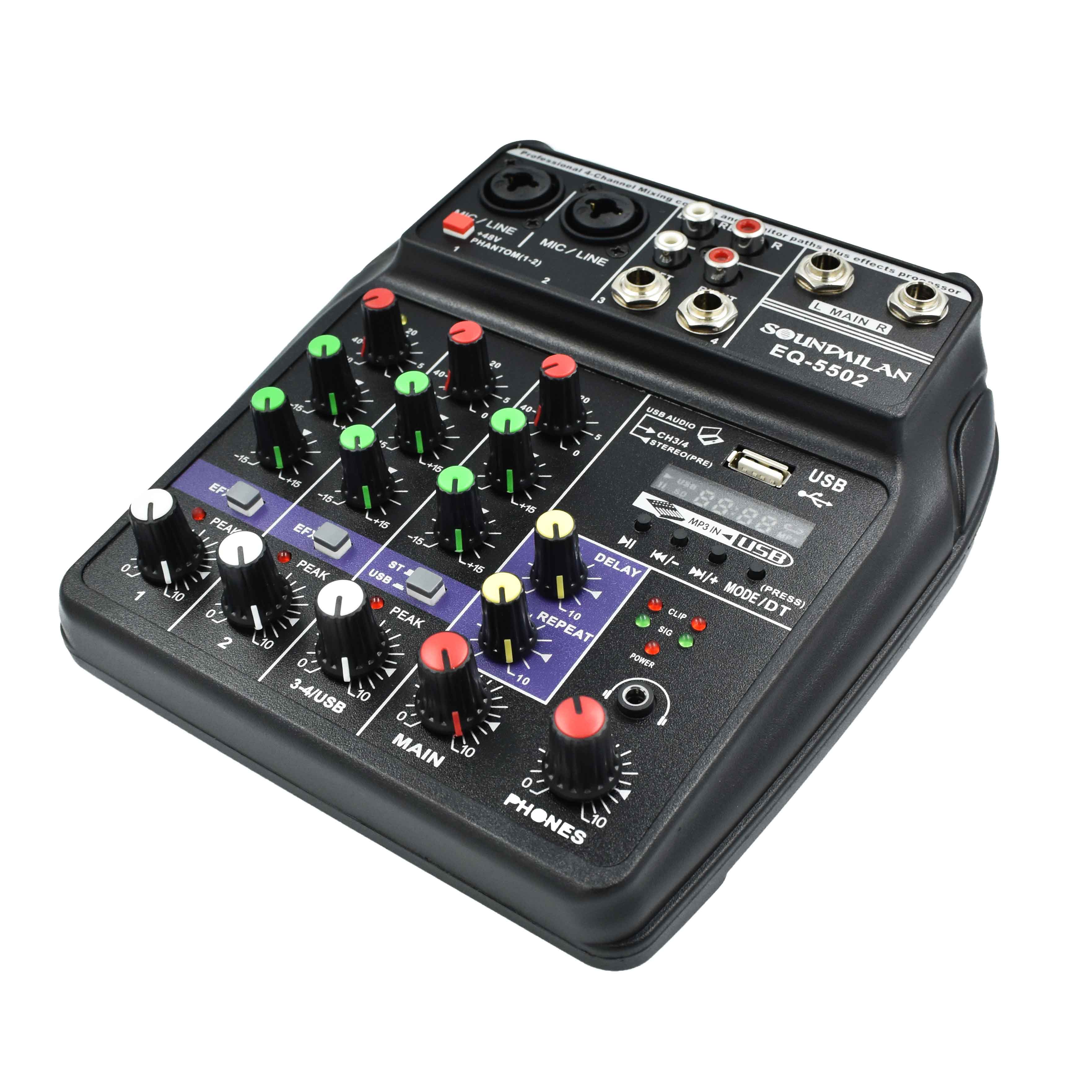 มิกเซอร์ Soundmilan รุ่น EQ-5502 4-Channal เครื่องเสียง บ้าน/รถยนต์ รองรับ บูลทูธ/USB  เสียงดี ใช้งานง่าย