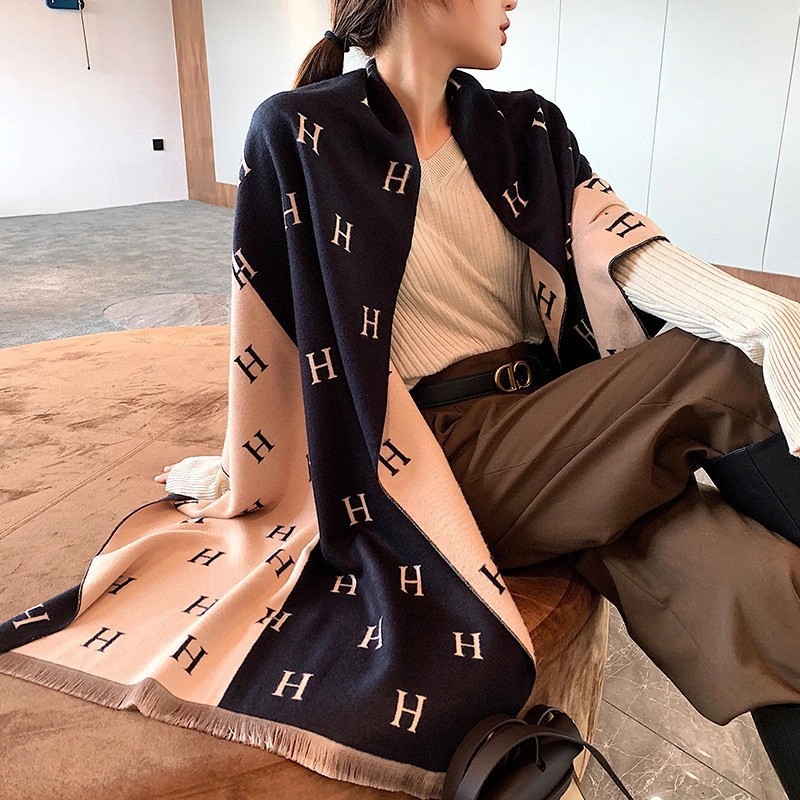 Women's Reversible Imitation Cashmere Printed Warm Scarf Shawl