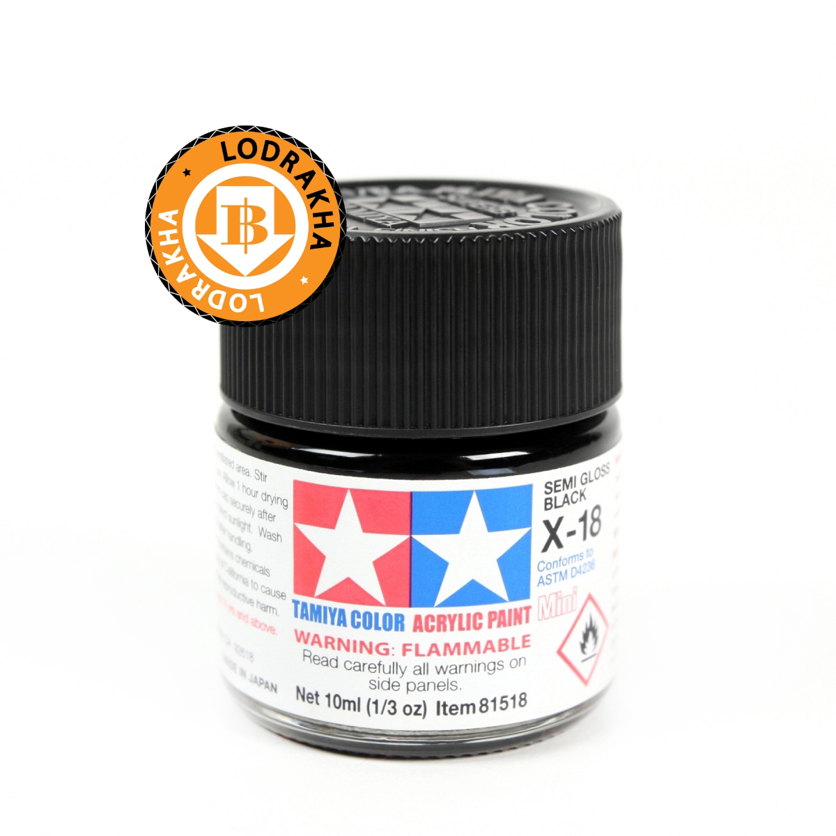 สีดำกึ่งเงา-กึ่งด้านสูตรน้ำ Tamiya Acrylic X18 Semi Gloss Black 10ml