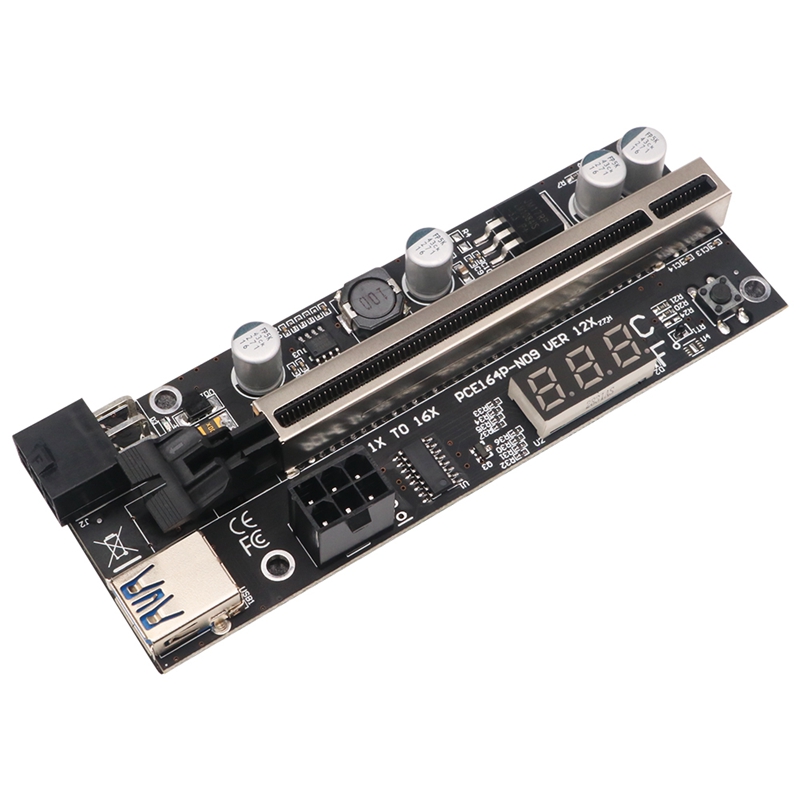 Riser Card PCIE Riser 1X to 16X Graphics Extension with Temperature Sensor for Bitcoin GPU Mining Powered Riser Adapter
