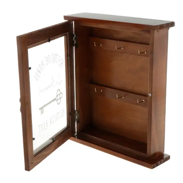 Vintage European Style Wooden Key Storage Cabinet Key Holder Box With Hanging Hooks Brown Lazada