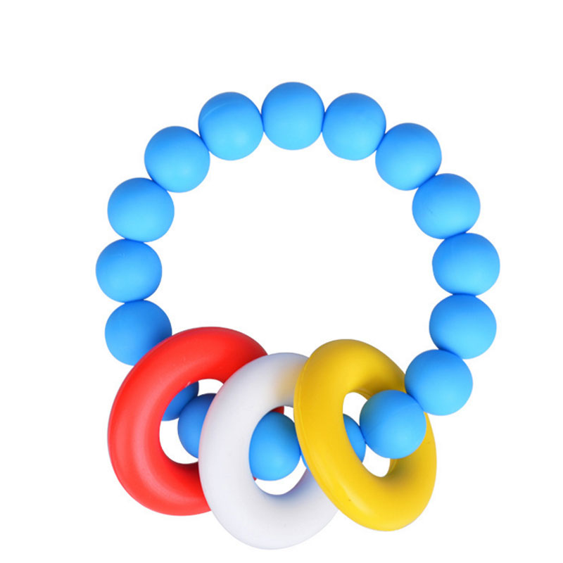ของเล่นเสริมพัฒนาการยางกัดแบบวงแหวนสำหรับทารกซิลิโคน BPA ฟรีคุณภาพสูง     Baby Teething Ring Toy, High Quality BPA Free Silicone  สีวัสดุ Blue