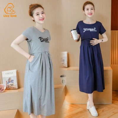 [LL Maternity Dress Korean Style Comfortable Printed Maternity Long Dress,LL Maternity Dress Korean Style Comfortable Printed Maternity Long Dress,]