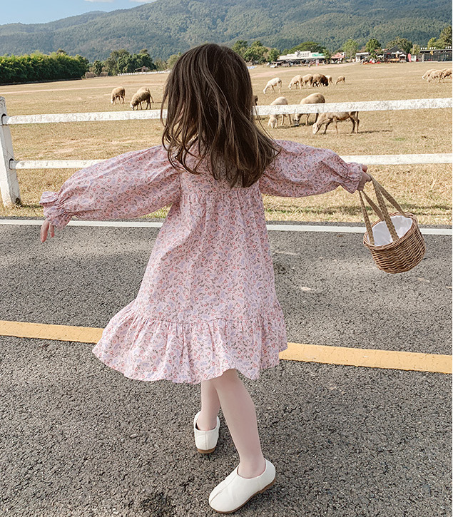 Girls Dress 2021 Autumn New Children Korean Floral Long-sleeved Skirt  Princess Dress - Yoyo Kids - ThaiPick