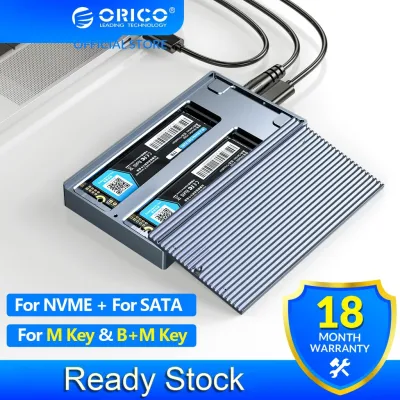ORICO Dual Bay Dual Protocol M2 SSD Case Support M.2 NVME NGFF SATA SSD Disk For M Key&B+M Key SSD W/ 5V4A Power Adapter