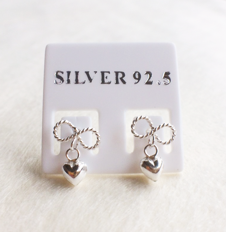 (Silver925) ต่างหูเงินแท้ ตุ้มหูอินฟินิตี้ เงินแท้ Infinity Sterling Silver Stud Earrings ริบบิ้นหัวใจ