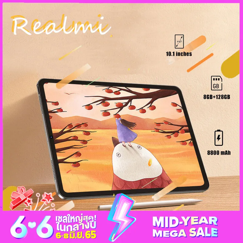 ภาพหน้าปกสินค้าศูนย์ไทย Realmi 8G+256Gแท็บเล็ต หน้าจอขนาดใหญ่10.1 นิ้ว สินค้าใหม่ 2022 แท็บเล็ตโทรได้ 4G tablet แท็บเล็ตถูกๆ ลำโพงคู่ รองรับภาษาไทยและอีกหลากหลายภาษา อินเทอร์เน็ต 4G, WIFI ระบบปฎิบัติการ Android 10.0 ความจุแบตเตอรี่ 8800 mAh จากร้าน Finix Call บน Lazada