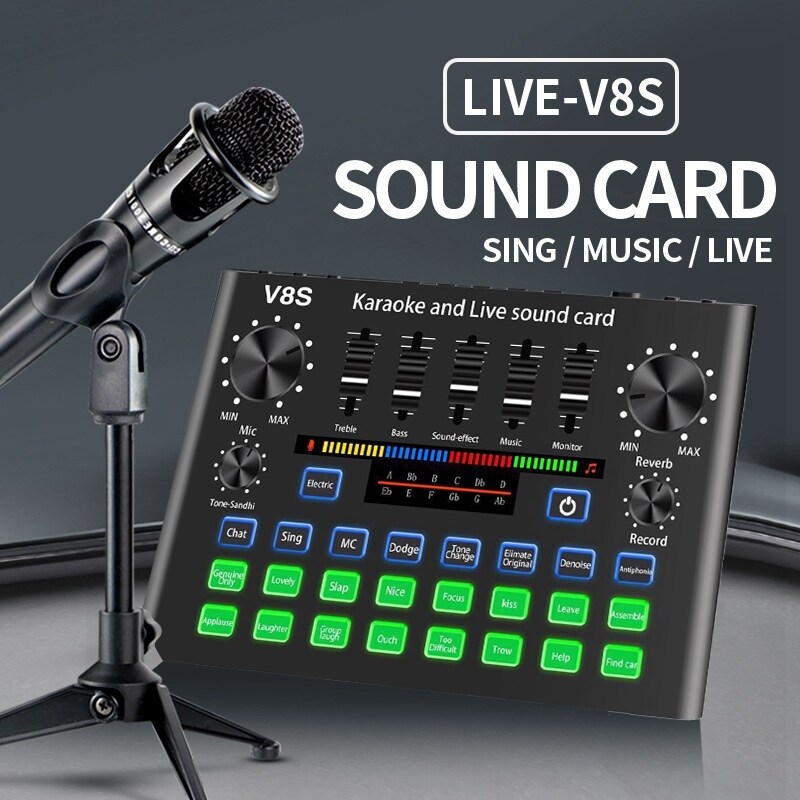 Bảng giá V8S Phone Sound Card Set Bluetooth Microphone Live Broadcast Equipment Computer Universal Microphone Voice Changer Phong Vũ