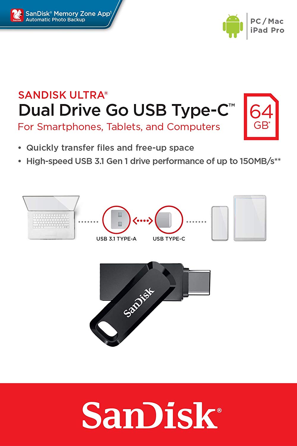 (พร้อมส่ง) Sandisk Dual Drive Go USB Type-C 64GB แฟลชไดร์ฟ รุ่น SDDDC3_064G_G46 by MP2002 ประกัน 5 ปี Synnex