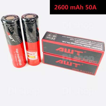 ถ่านชาร์จ AWT IMR 18650 สีแดงดำ 2600 mAh 50A (2ก้อน) ถ่านชาร์จ AWT IMR 18650 สีแดงดำ 2600 mAh 50A (2ก้อน)