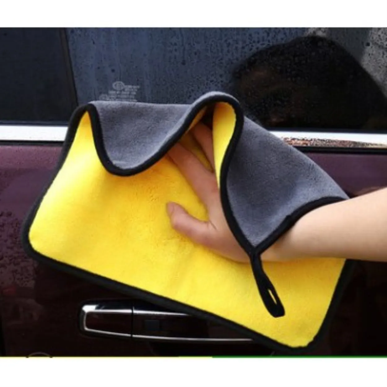 ผ้าเช็ดรถ(สีเทาเหลือง)ขนาด30x60 cm. ผ้าซับน้ำ ผ้าไมโครไฟเบอร์