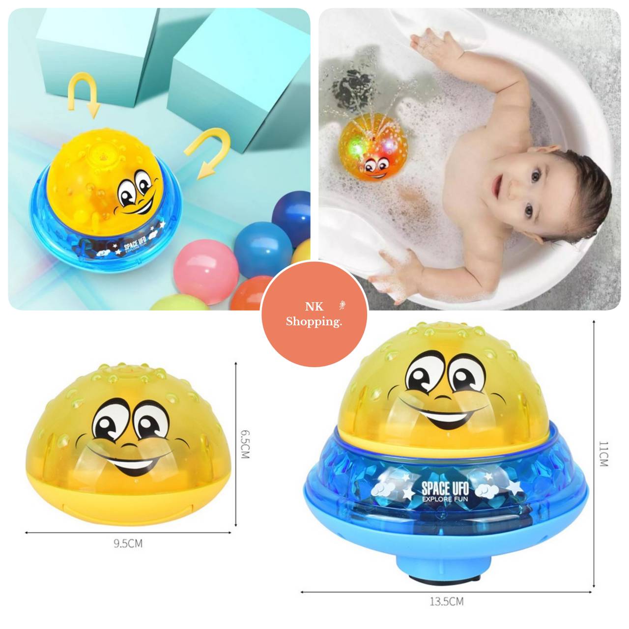 ของเล่นเด็ก UFO ลูกบอลพ่นน้ำ และ วิ่งบนพื้นได้ 2 in 1 Water Spray​ อาบน้ำเด็ก ของเล่นเด็ก Space UFO