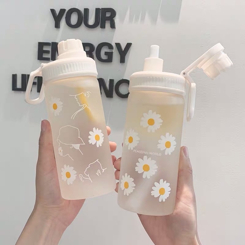 Small Daisy Transparent Plastic Water Bottle Creative Frosted