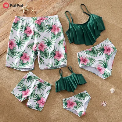 PatPat Floral Print Family Matching Swimsuits Green Sets Swimwear-Z