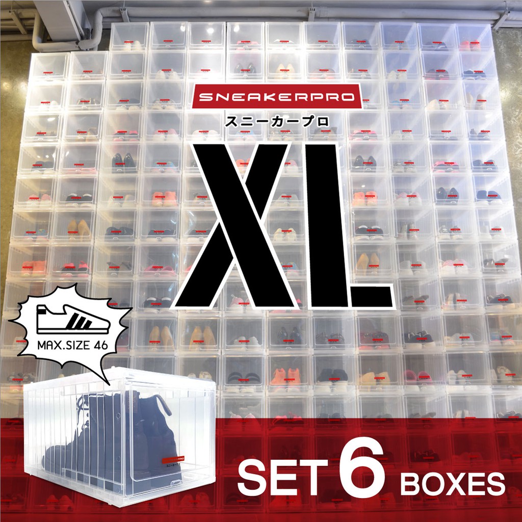 โปรโมชั่น  ใหม่ล่าสุด! Sneaker Pro Container Shoe Box 6 ชิ้น กล่องรองเท้า Size XL ฝาสไลด์เปิด-ปิดด้านหน้า วางซ้อนกันได้หลายชั้นมาก ราคาถูก กล่อง กล่องอเนกประสงค์ กล่องพลาสติก กล่องรองเท้า กล่องเก็บของ กล่องใส่ของ กล่องมีฝาปิด มีล้อ ใส่ของ