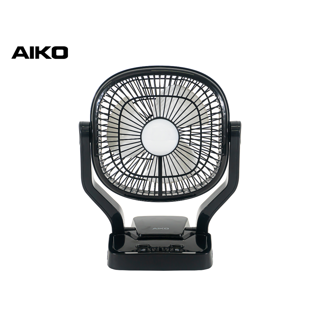 AIKO #KN-2907 U สีดำ พัดลมชาร์จไฟ USB ใบพัด 7 นิ้ว พร้อมโคมไฟในตัว   ***รับประกัน 1ปี