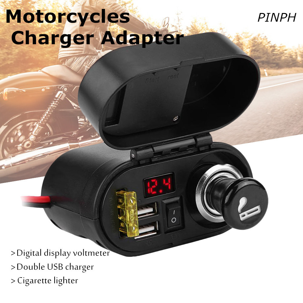 12V-24V Waterproof Motorcycle USB Charger Power Adapter Dual USB Port Handlebar Adapter Power Socket&Voltmeter Display