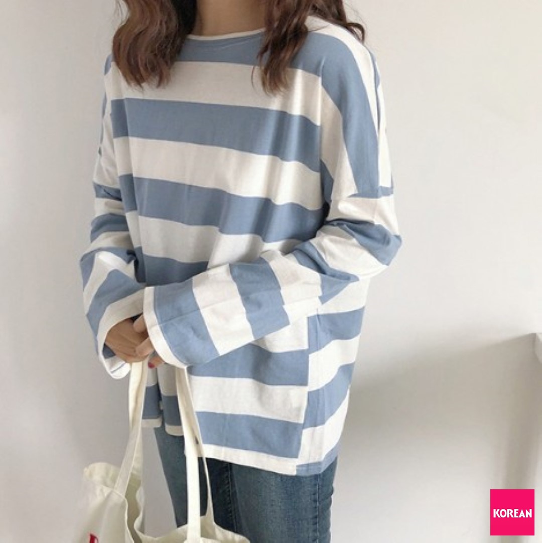 แฟชั่นใหม่ Korean????เสื้อยืดคอกลมแขนยาวลายทาง 3 สี - Korean Fashion ...