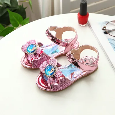 Girls Sandals Baby Cartoon Princess Sandals Frozen Crystal Shoes Bow Diamond Decoration Soft Children Kids Shoes