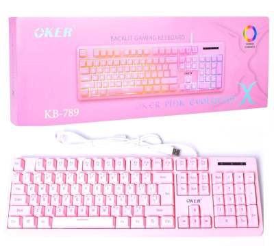 Oker keyboard KB-789 Super pink ส งานดี ไฟ backlight สวยๆ