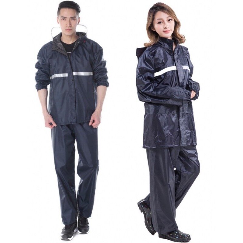 New Alitech ชุดกันฝน เสื้อกันฝน สีกรมท่า มีแถบสะท้อนแสง รุ่น หมวกติดเสื้อ Waterproof Rain Suit