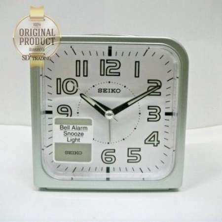 SEIKO นาฬิกาปลุก Quiet Sweep (Snooze) มีไฟ เสียงกริ่ง รุ่น QHK025M - สีเขียวอ่อน หน้าปัดสีขาว (LightGreen-White)