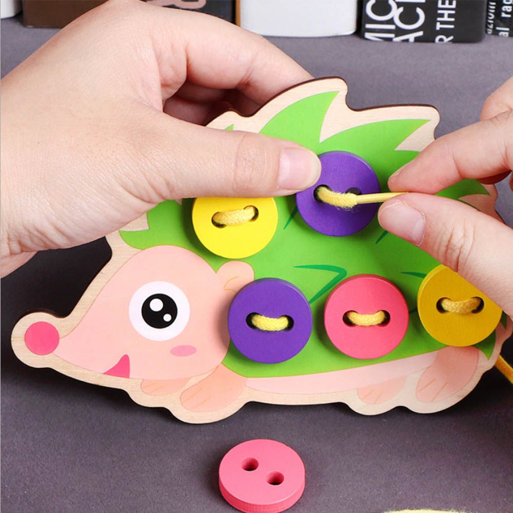 HUMANS FASHION Fine Motor Skills Stitching Kindergarten Hedgehog Skirt Button Handmade Wood Early Education Maria Montessori Puzzle