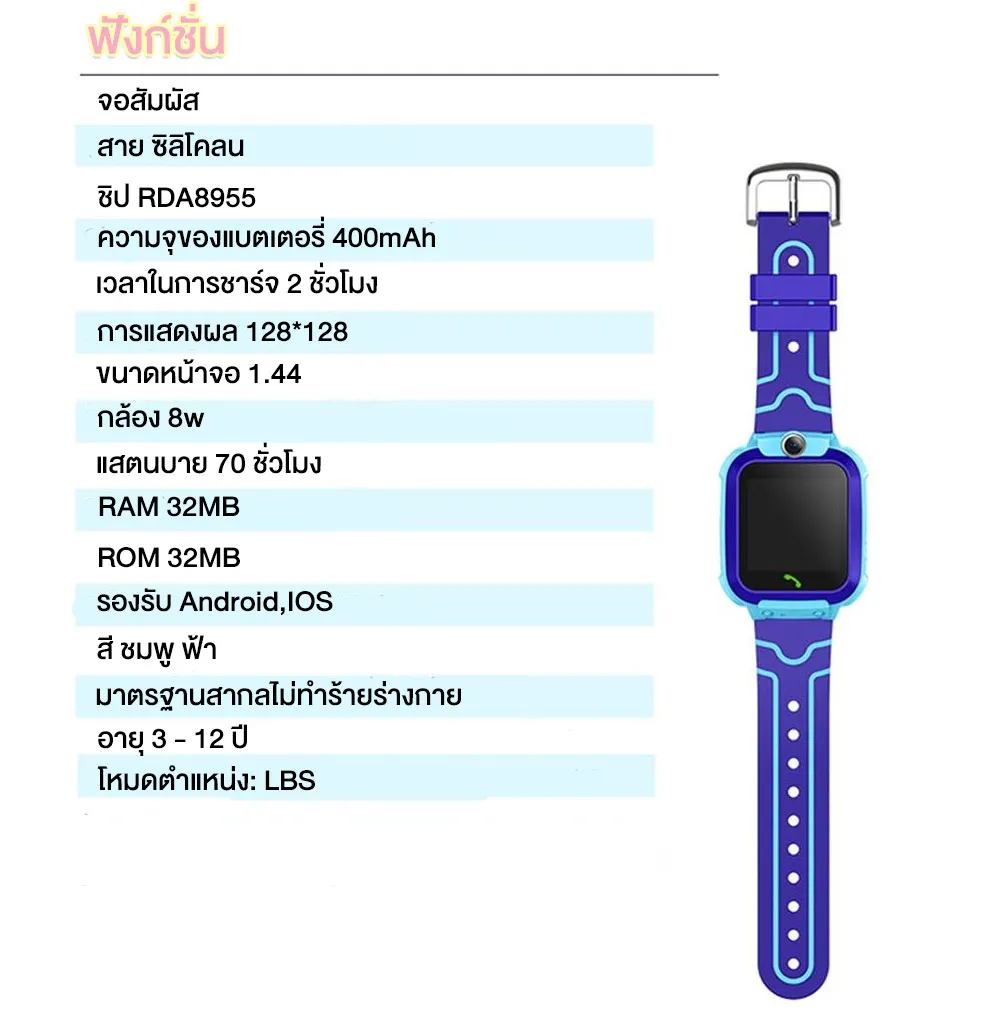 Smart Watch Q12 นาฬกาขอมอเดก นาฬกาโทรได มกลอง จอสมผส ปองกนเดกหาย ของเลนเดก เมน