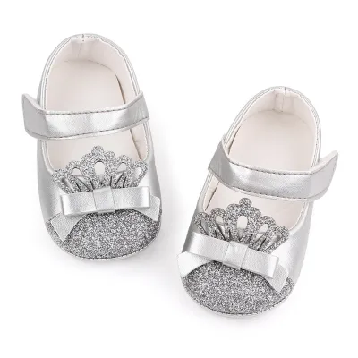 Newborn Toddler Kids Girls Crown Leather Shoe Soft First Walking Princess Shoe