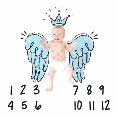 Angel Infant Baby Milestone Months Background Children's Blanket Diaper Play Mat Backdrop Cloth Calendar Photo Shoot Accessories