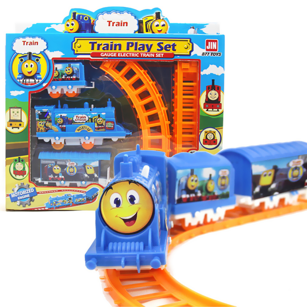 ชุดของเล่นรถไฟขับเคลื่อนด้วยแบตเตอรี่สำหรับเด็ก 54 ซม. ติดตาม (8 ชิ้นของแทร็ค)    Battery Powered Train Set Toy for Kids, 54cm Track (8pcs of tracks), 3 Train Cars สี Blue สี Blue