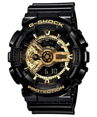 Casio G-Shockนาฬิกาข้อมือผู้ชายสีดำ/สีทองสายเรซิ่นรุ่นGA-110GB-1ADR