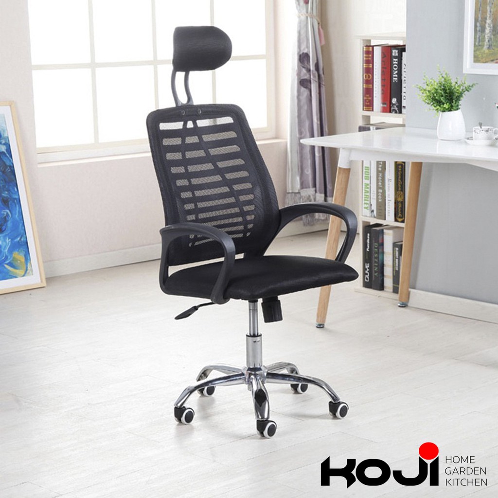 เก้าอี้สำนักงาน ปรับระดับ หลังตาข่าย ที่รองรับศีรษะ เบาะนั่งหุ้มผ้า เนื้อดี แบบล้อเลื่อนGHC-20003/KJ-213(คละสี)