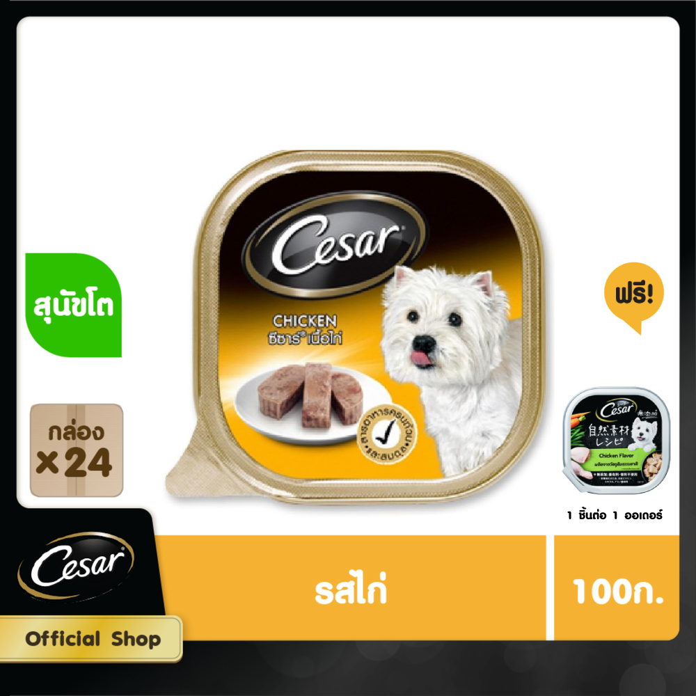 CESAR DOG FOOD WET 1CARTON (100 g/ pc) X 24 pcs ซีซาร์ อาหารสุนัขชนิดเปียก แบบถาด (100 กรัม/ ชิ้น) X 24 ชิ้น  pets flavor รสไก่ขนาดกิโลอาหารสัตว์ 0.1kg