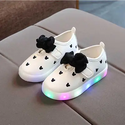 Zhihuida 1-5.5 Years Girls Shoes Children's light shoes girls bow LED light shoes lightweight breathable baby girls shoes