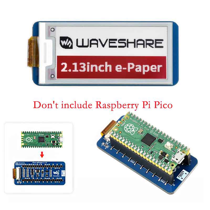 Waveshare 2.13 Inch E-Ink Display Screen E-Paper 212X104 Resolution Expansion Board for Raspberry Pi Pico