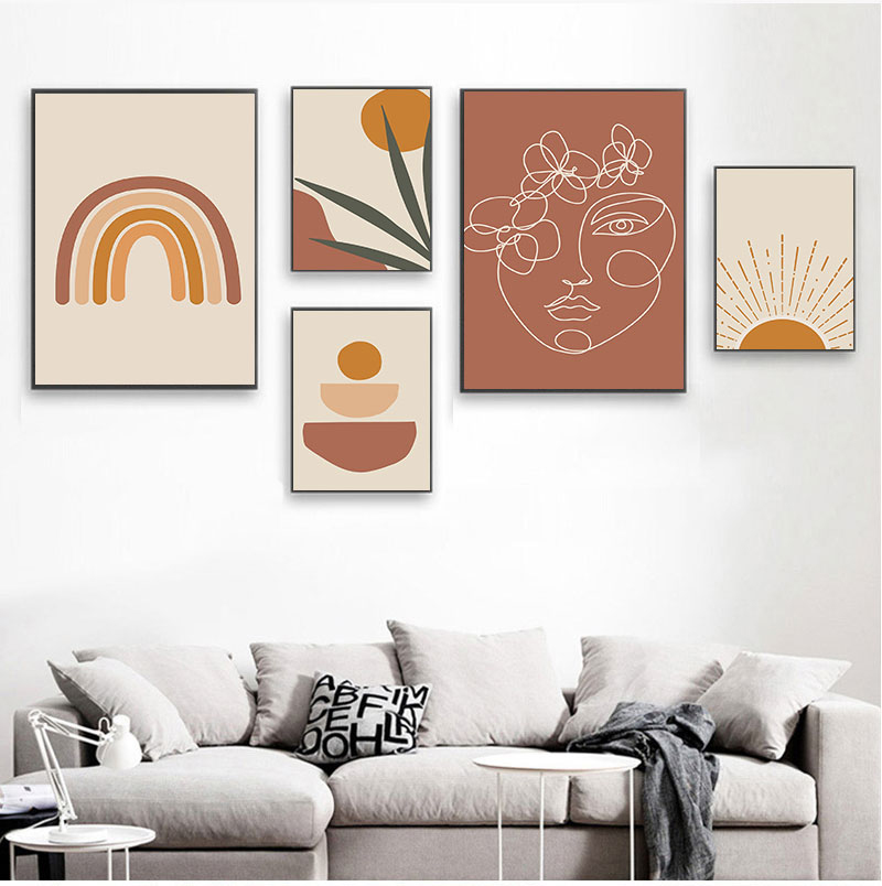 Abstract Burnt Orange Wall Art Canvas Painting Terracotta Rainbow