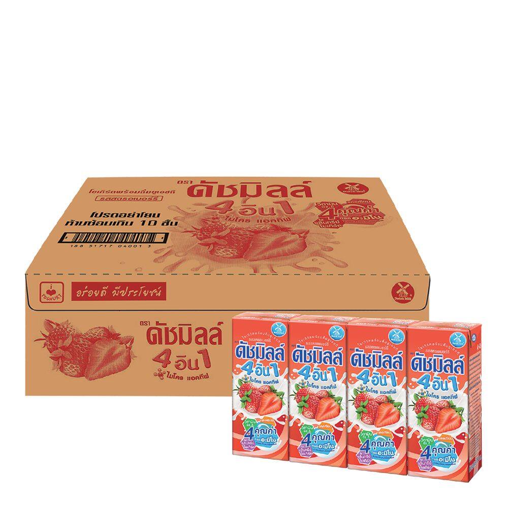 ดัชมิลล์ นมโยเกิร์ตพร้อมดื่ม ยูเอชที รสสตรอว์เบอร์รี 180 มล. (48 กล่อง)/Dutchmill UHT Strawberry Yoghurt Drink Strawberry Flavor 180ml (48 boxes)