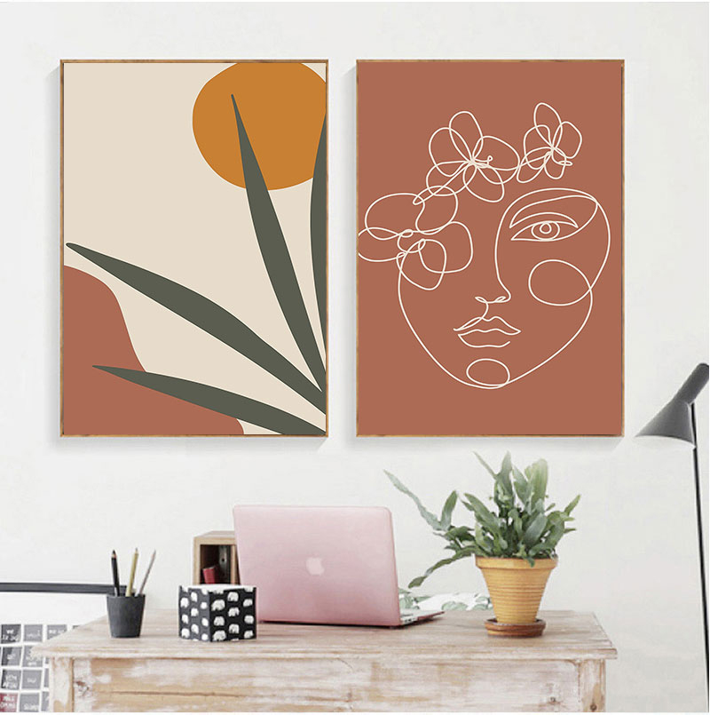 Abstract Burnt Orange Wall Art Canvas Painting Terracotta Rainbow