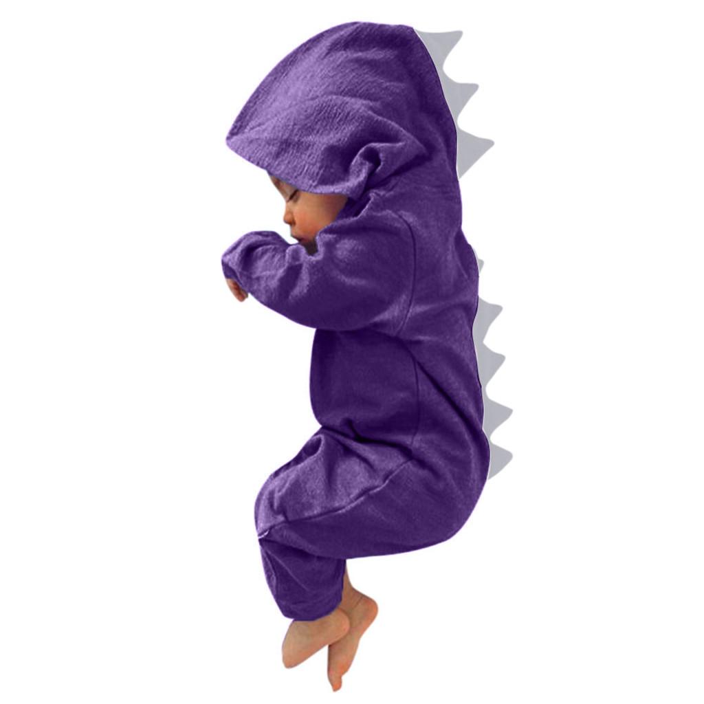 Infant Toddler Baby Girls Boys Dinosaur Hoodie Romper Zip Clothes Jumpsuit